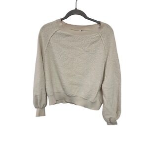 Free People Textured Knit Pullover Sweatshirt Cream Cozy Relaxed Fit